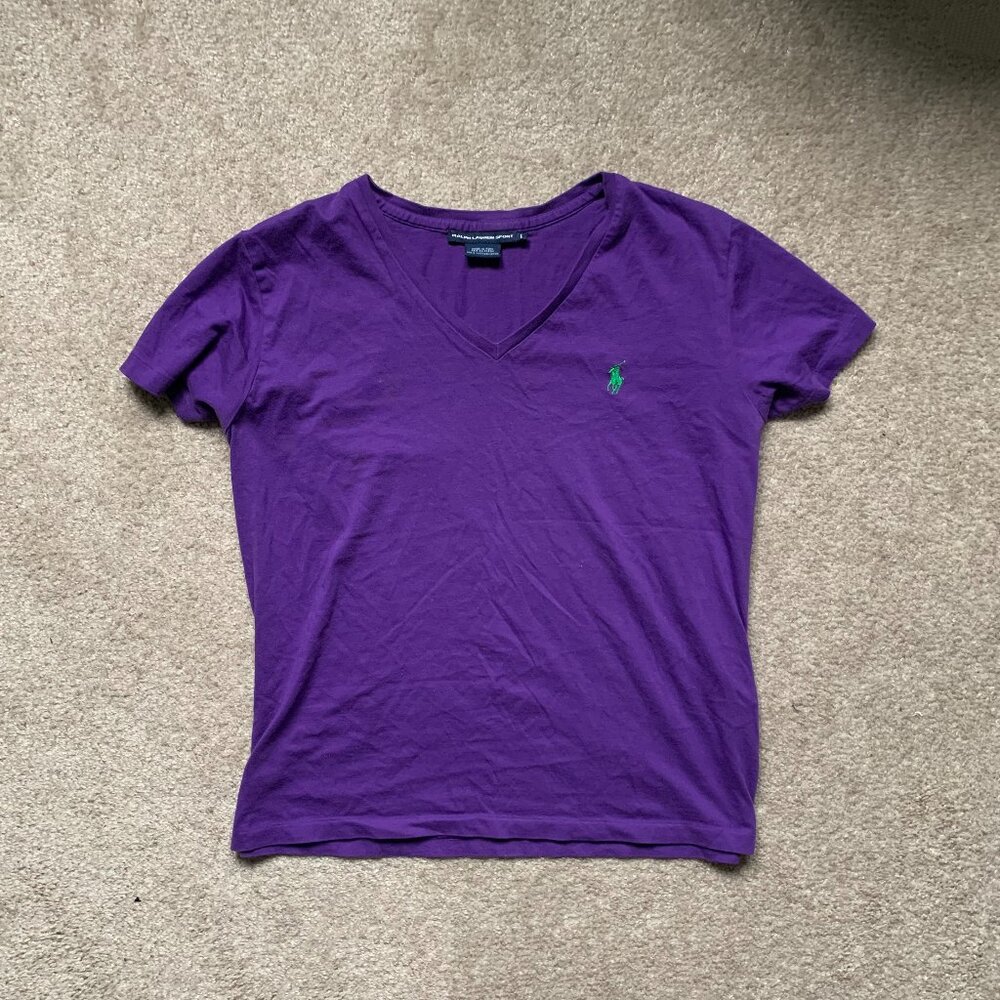 Purple V Neck Polo Ralph Lauren Sport Tee